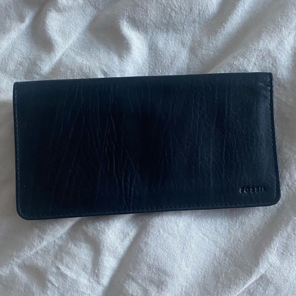 Fossil Black Leather Foldover Card Wallet - Picture 1 of 6